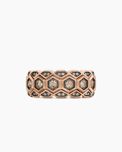 Mens Hex Stack Ring in 18K Rose Gold with Cognac Diamonds, 9.3mm
