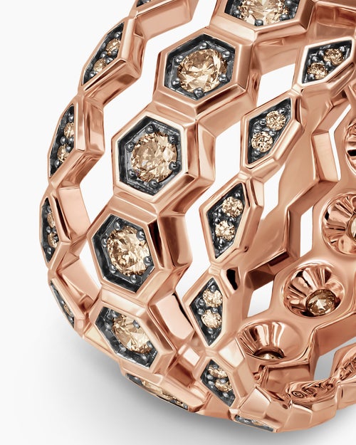 Mens Hex Stack Ring in 18K Rose Gold with Cognac Diamonds, 9.3mm