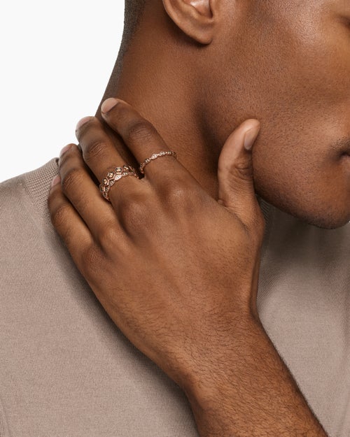 Mens Hex Stack Ring in 18K Rose Gold, 9.3mm