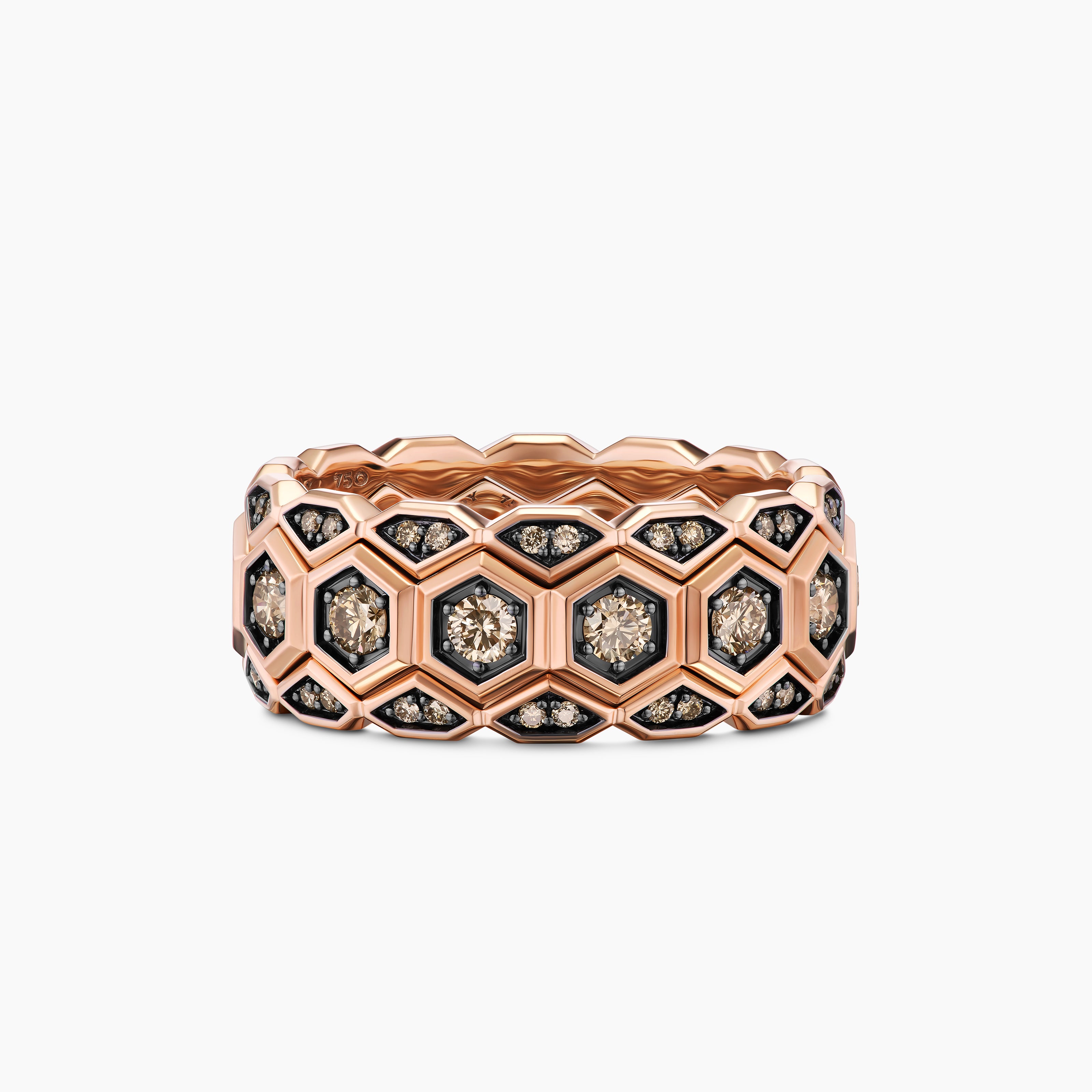 Mens Hex Stack Ring in 18K Rose Gold, 9.3mm