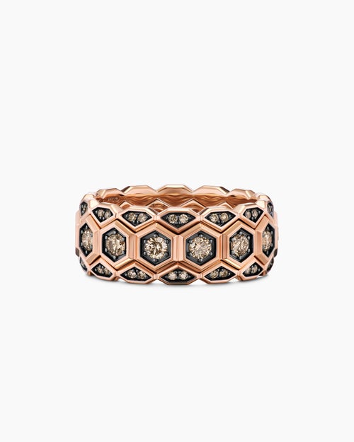 Mens Hex Stack Ring in 18K Rose Gold, 9.3mm