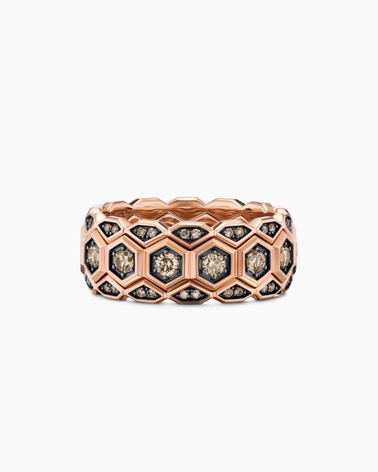 Hex Stack Ring in 18K Rose Gold with Cognac Diamonds, 9.3mm