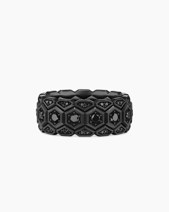 Hex Stack Ring in Black Titanium with Black Diamonds, 9.3mm