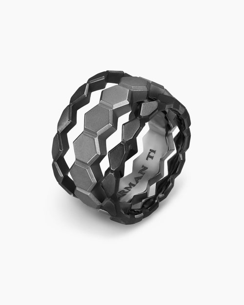 Mens Hex Stack Ring in Black Titanium with Grey Titanium, 9.3mm