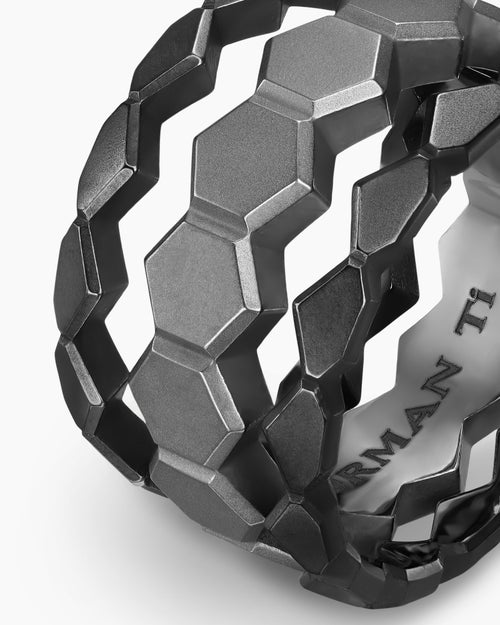 Mens Hex Stack Ring in Black Titanium with Grey Titanium, 9.3mm