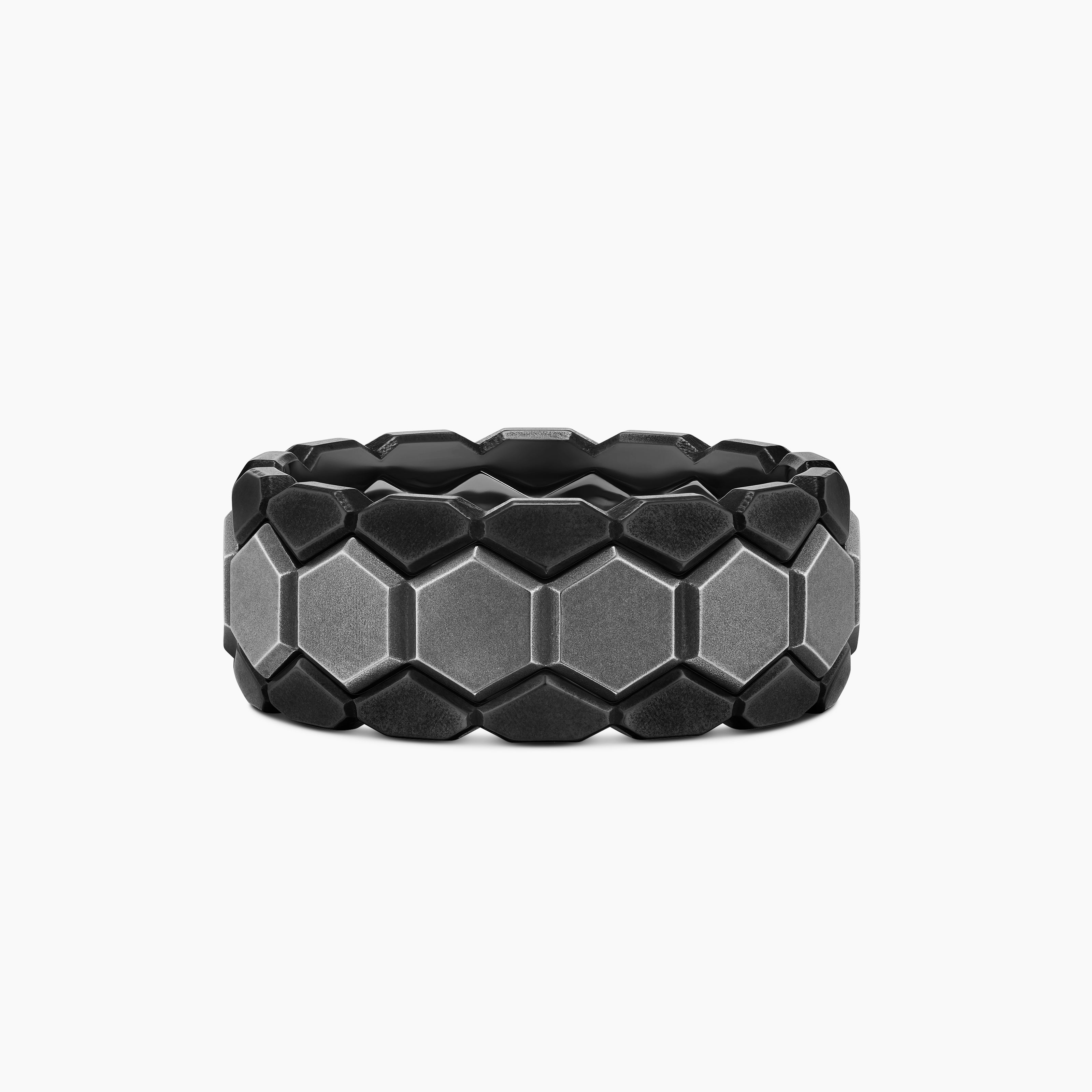 Mens Hex Stack Ring in Black Titanium with Grey Titanium, 9.3mm