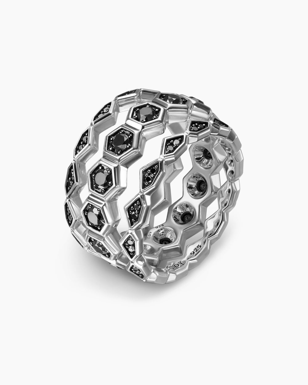 Mens Hex Stack Ring in Sterling Silver, 9.3mm