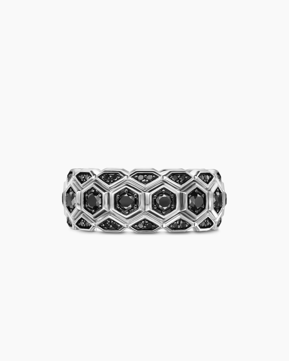 Mens Hex Stack Ring in Sterling Silver, 9.3mm