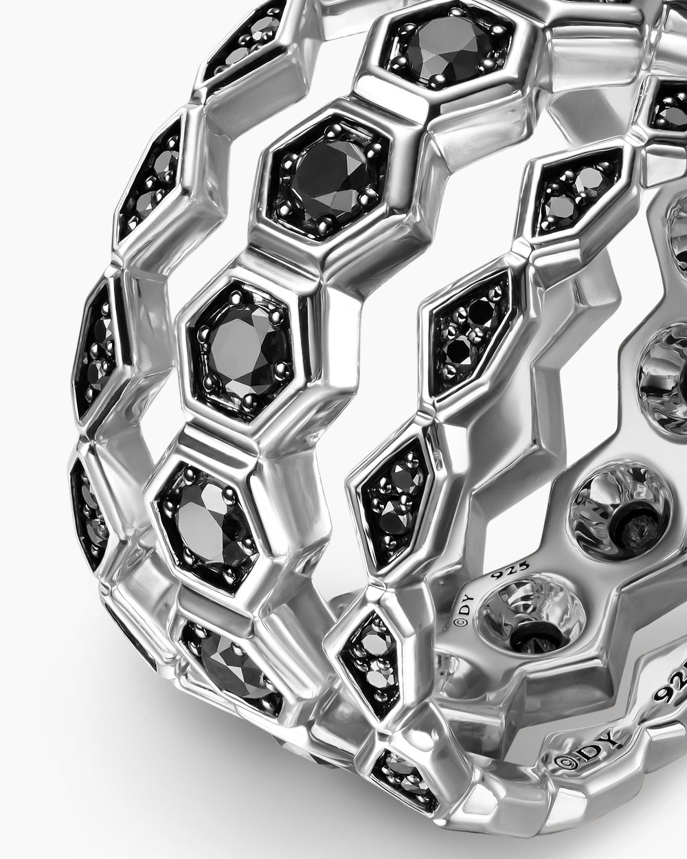 Mens Hex Stack Ring in Sterling Silver, 9.3mm