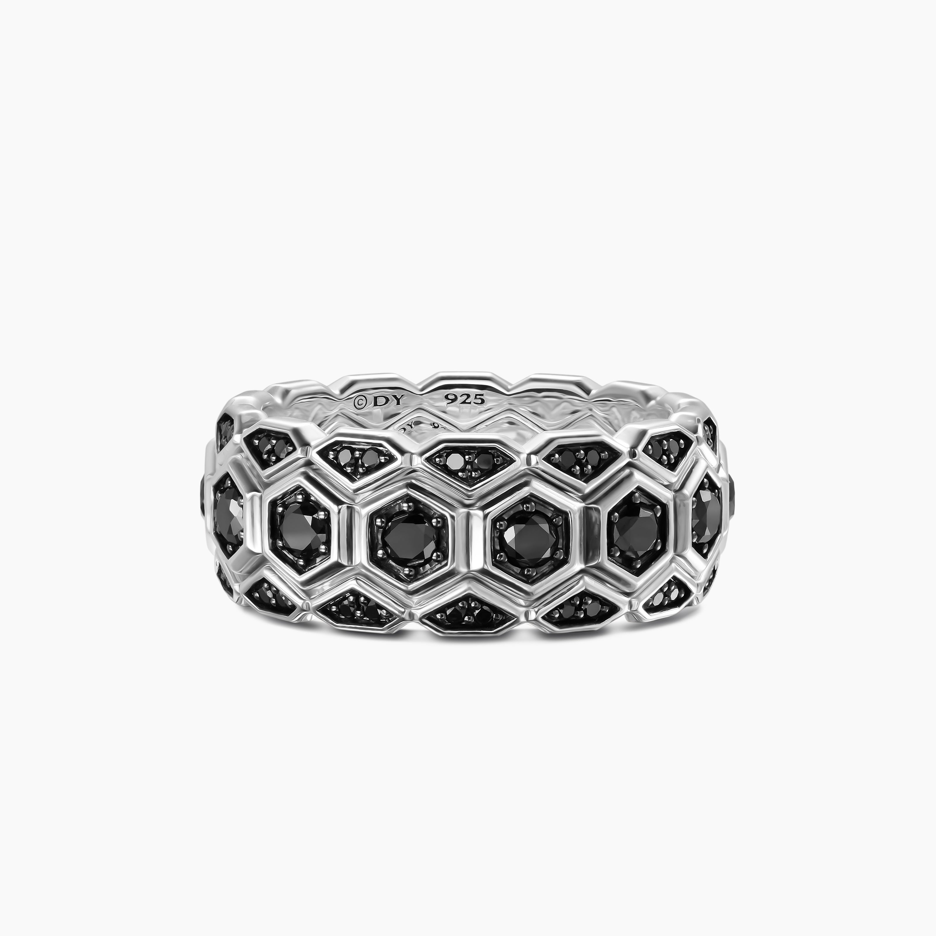 Mens Hex Stack Ring in Sterling Silver, 9.3mm