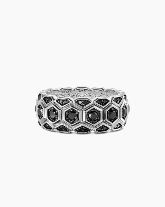 Hex Stack Ring in Sterling Silver with Black Diamonds, 9.3mm