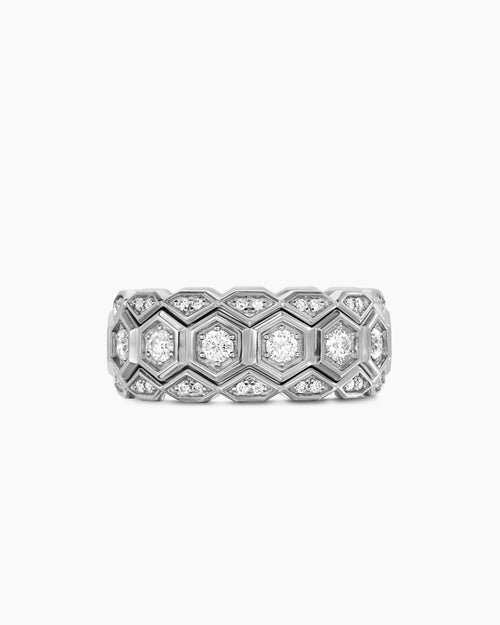 Mens Hex Stack Ring in Sterling Silver with Diamonds, 9.3mm