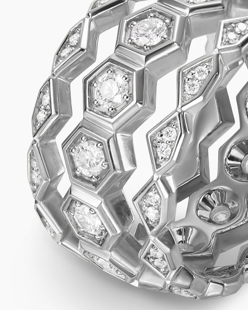 Mens Hex Stack Ring in Sterling Silver with Diamonds, 9.3mm