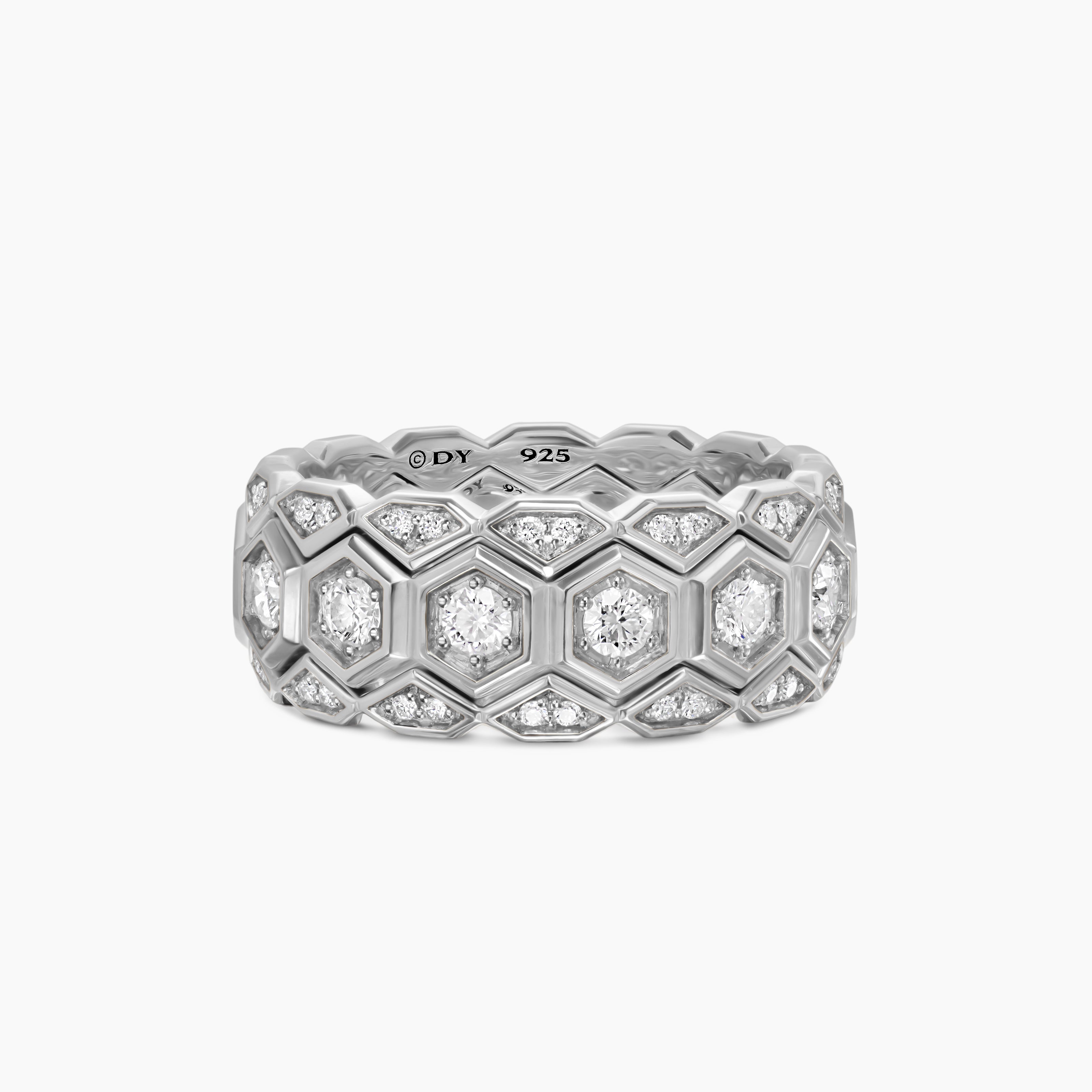 Mens Hex Stack Ring in Sterling Silver, 9.3mm