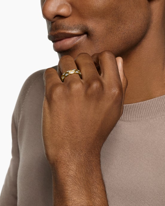 Hex Band Ring in 18K Yellow Gold with Diamonds, 6mm