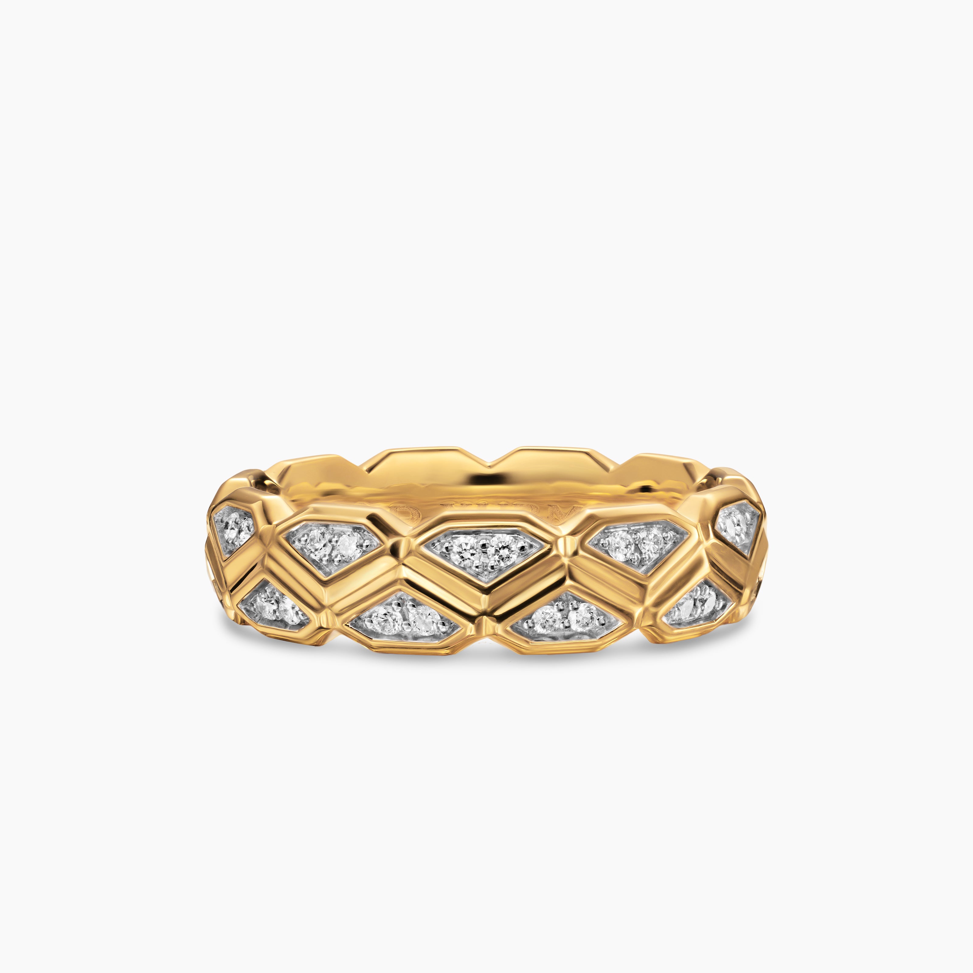 Mens Hex Band Ring in 18K Yellow Gold, 6mm