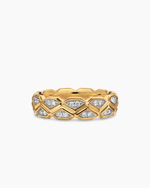 Mens Hex Band Ring in 18K Yellow Gold with Diamonds, 6mm
