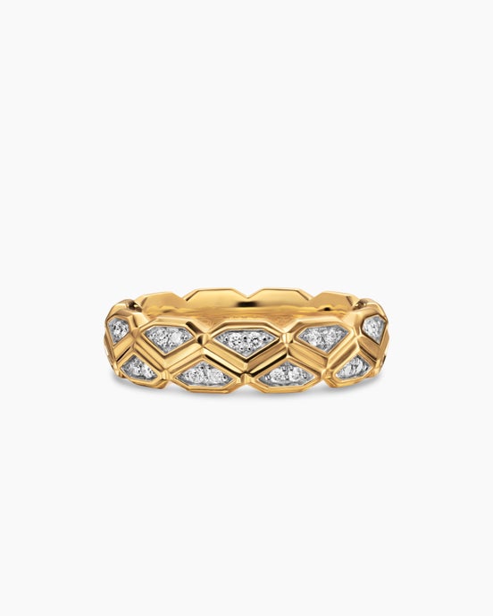 Hex Band Ring in 18K Yellow Gold with Diamonds, 6mm