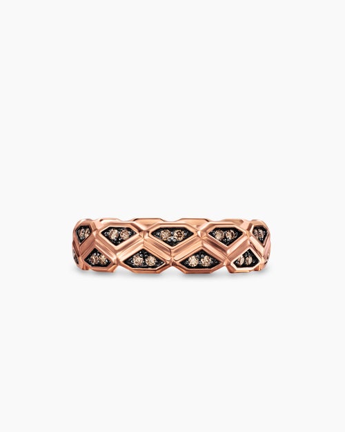 Mens Hex Band Ring in 18K Rose Gold with Cognac Diamonds, 6mm