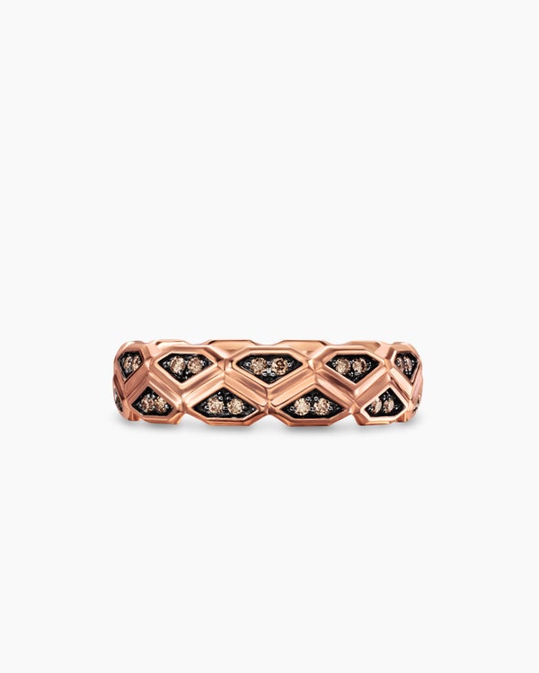 Hex Band Ring in 18K Rose Gold with Cognac Diamonds, 6mm