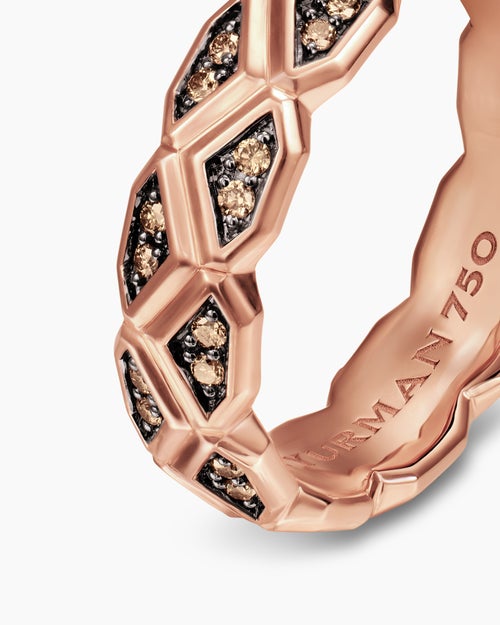 Mens Hex Band Ring in 18ct Rose Gold with Cognac Diamonds, 6mm