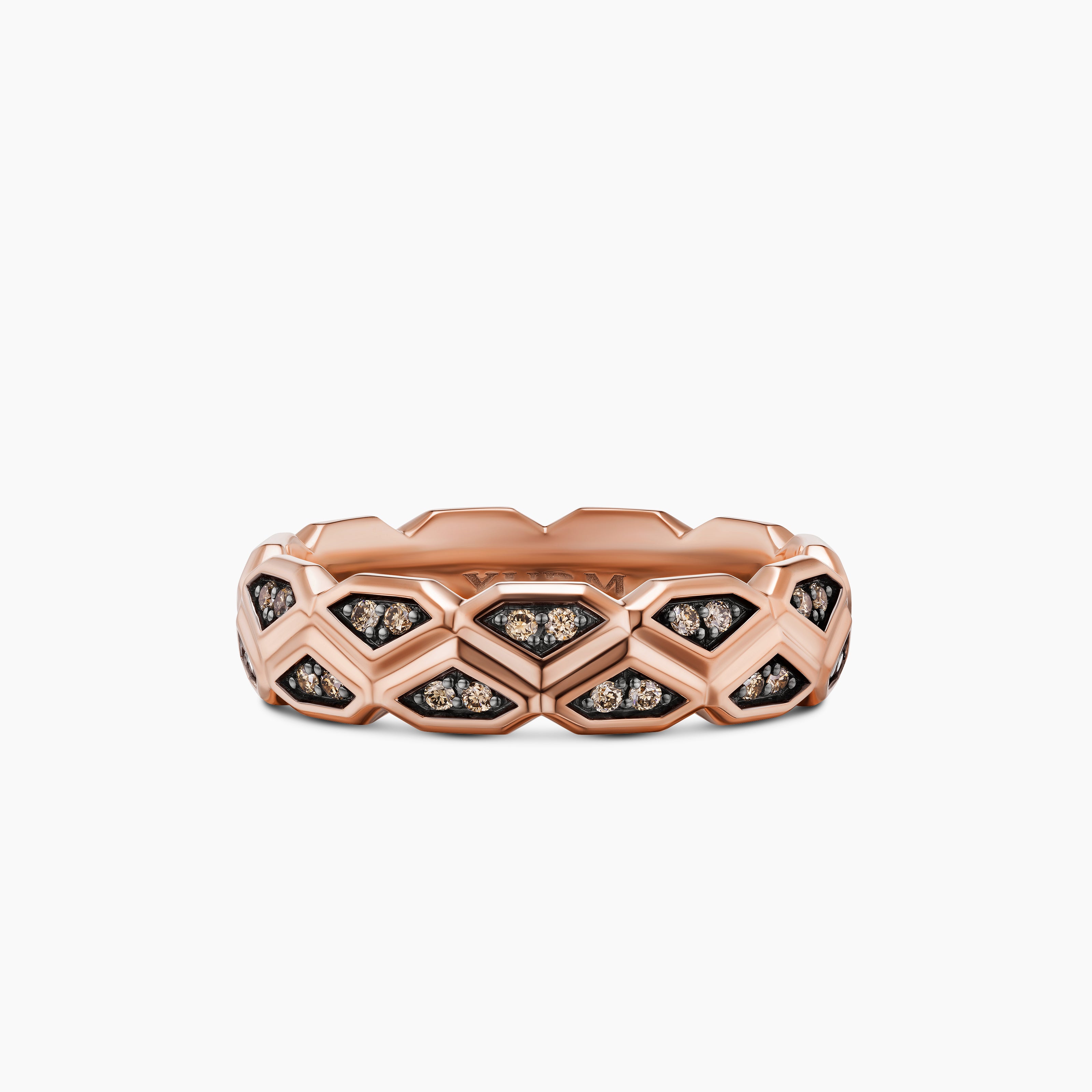 Mens Hex Band Ring in 18K Rose Gold, 6mm