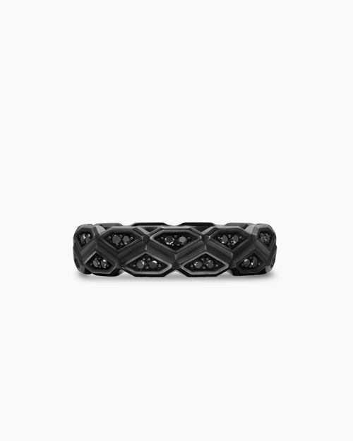 Mens Hex Band Ring in Black Titanium with Black Diamonds, 6mm