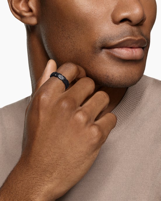 Anneau Hex en titane noir avec diamants noirs, 6 mm