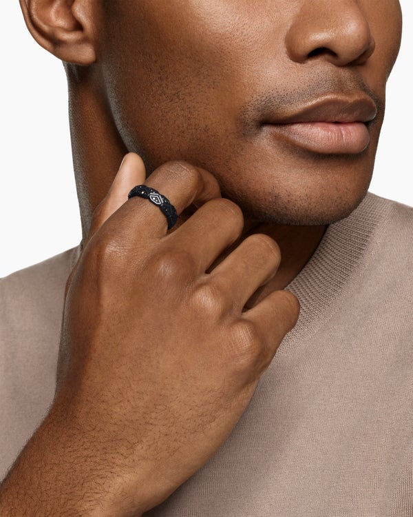 Hex Band Ring in Black Titanium with Black Diamonds, 6mm