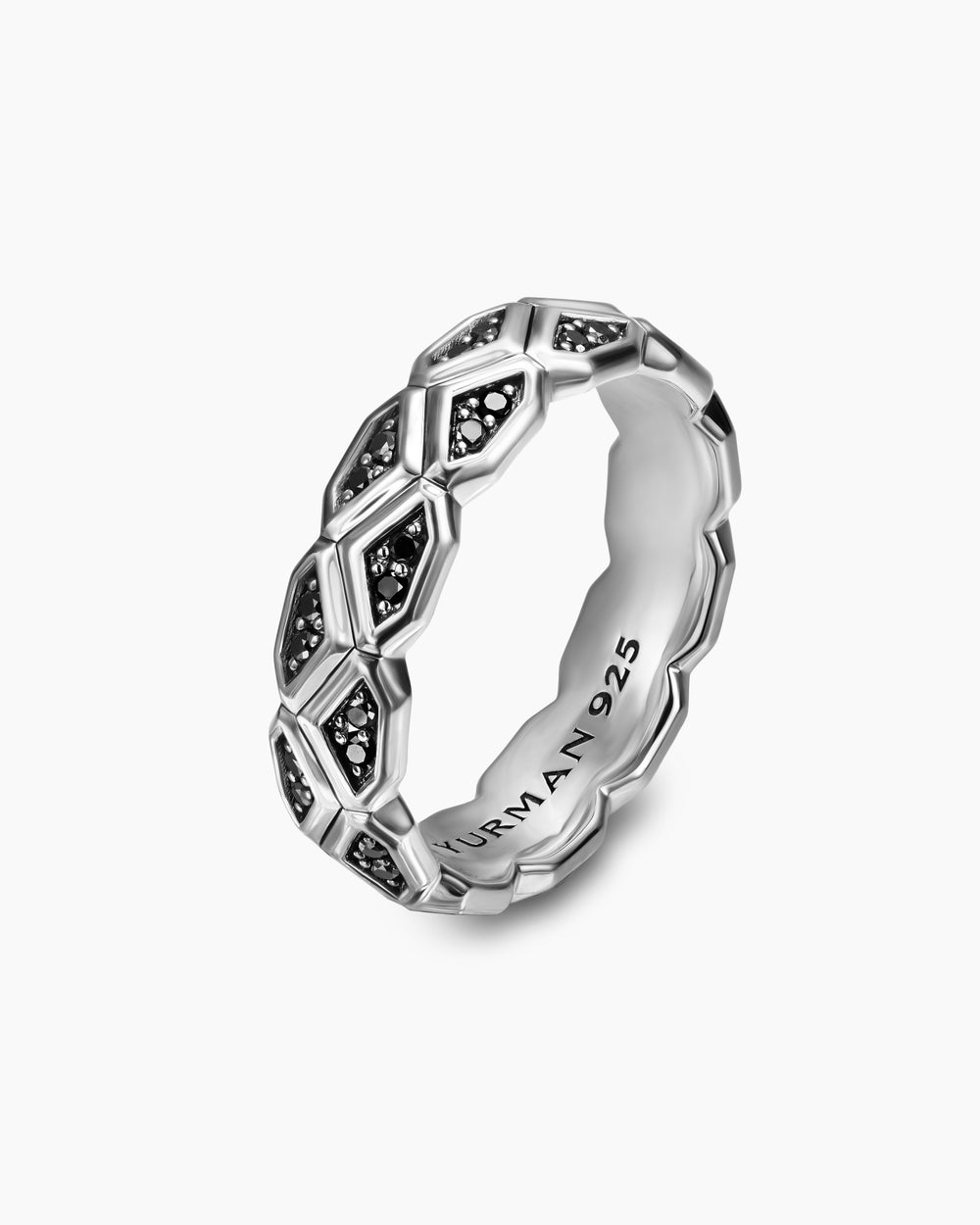 Mens Hex Band Ring in Sterling Silver, 6mm