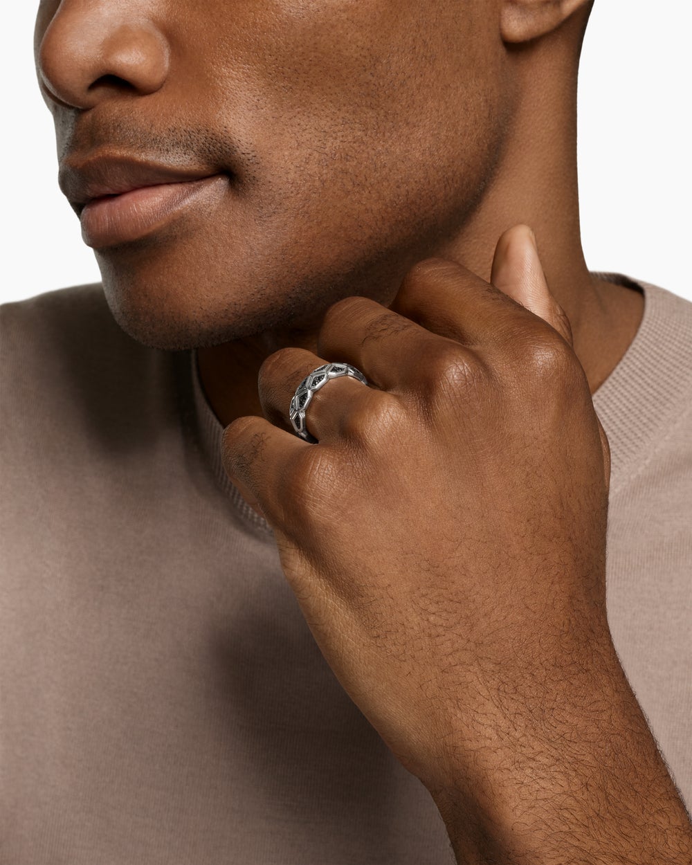 Mens Hex Band Ring in Sterling Silver, 6mm