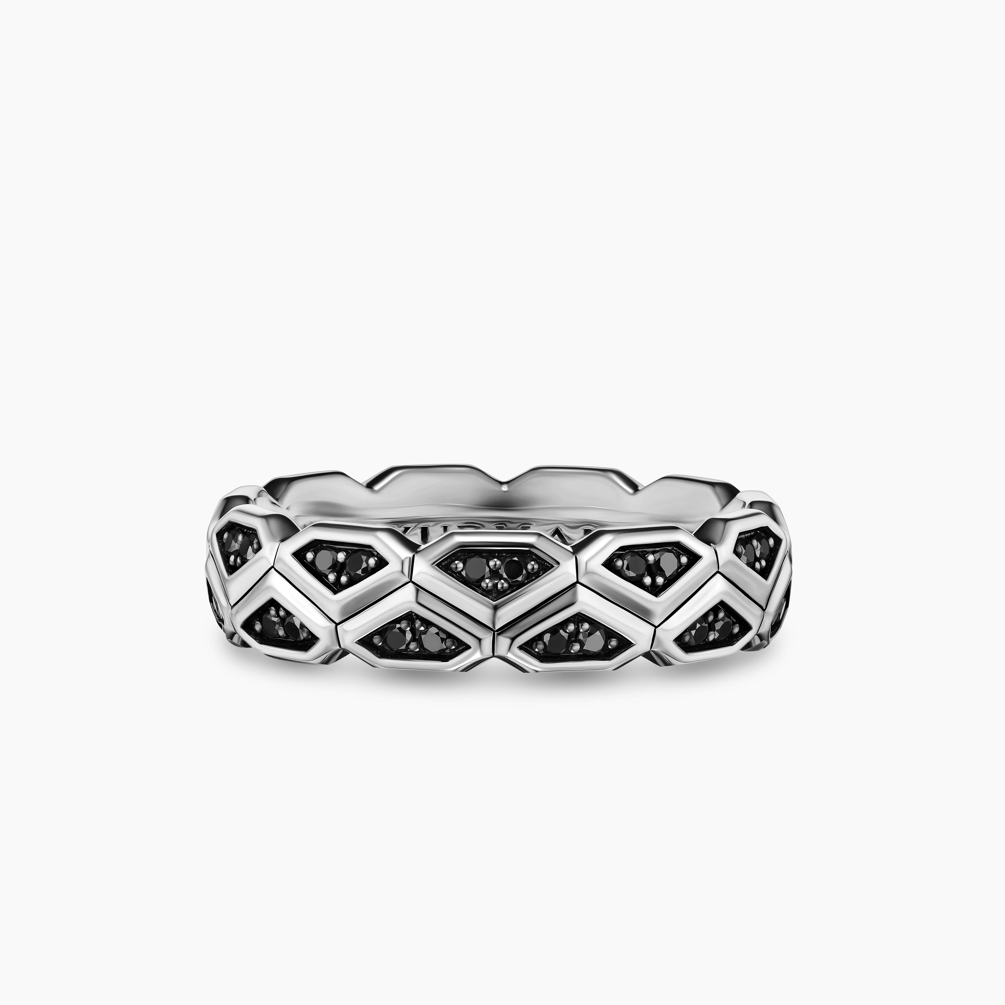 Mens Hex Band Ring in Sterling Silver, 6mm
