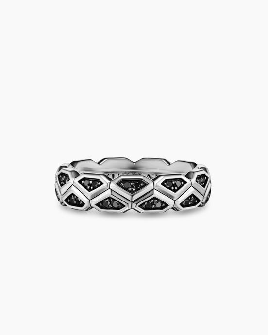 Hex Band Ring in Sterling Silver with Black Diamonds, 6mm