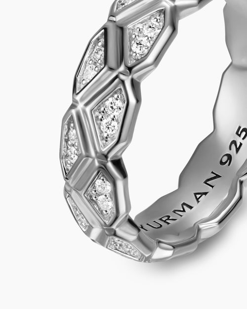 Mens Hex Band Ring in Sterling Silver with Diamonds, 6mm