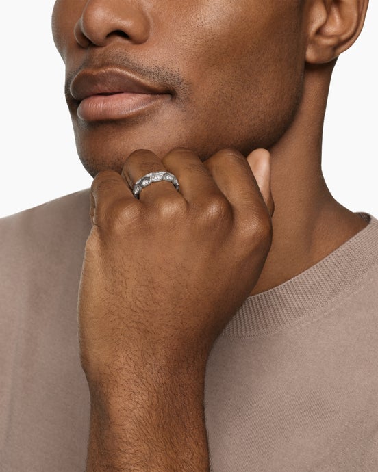 Hex Band Ring in Sterling Silver with Diamonds, 6mm