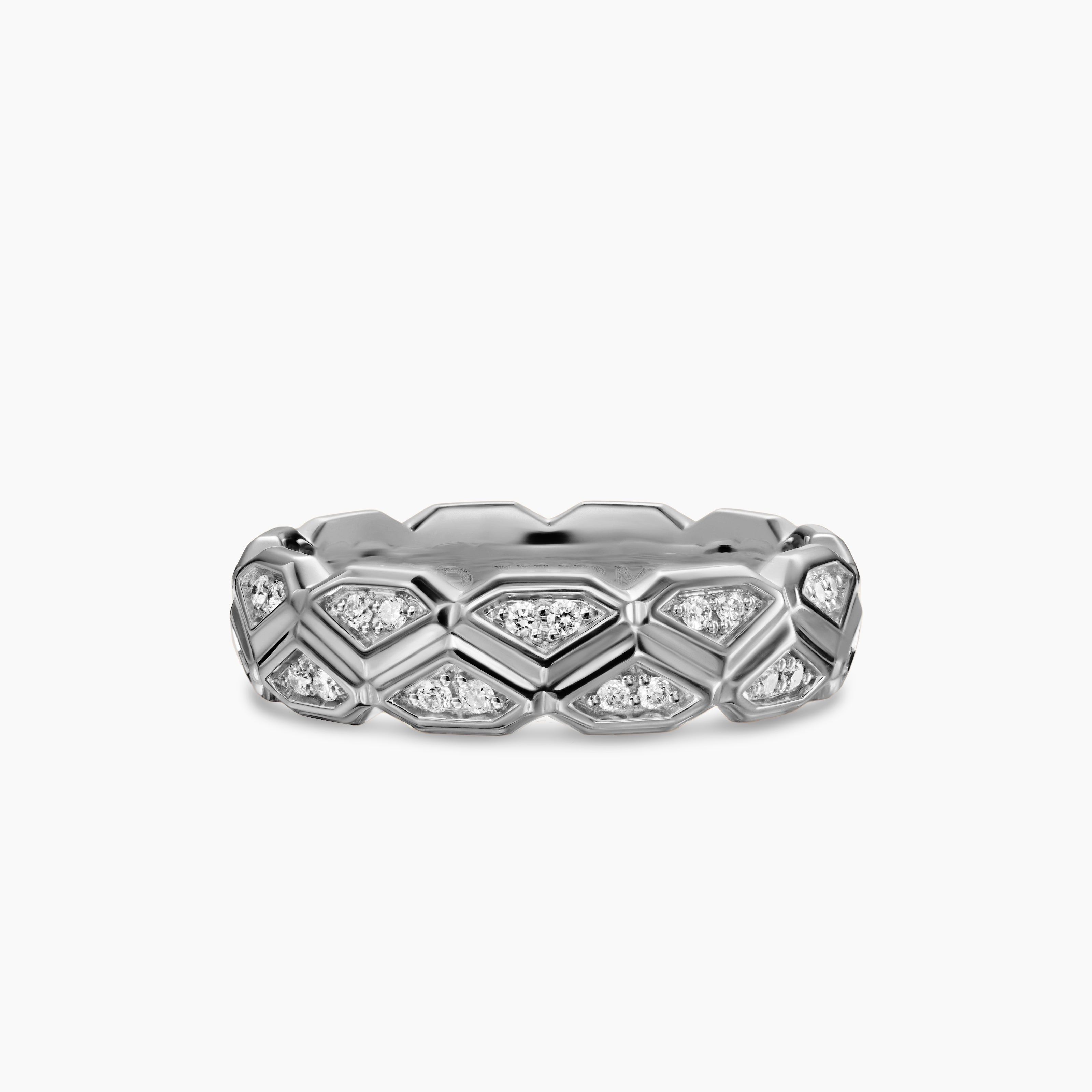 Mens Hex Band Ring in Sterling Silver, 6mm
