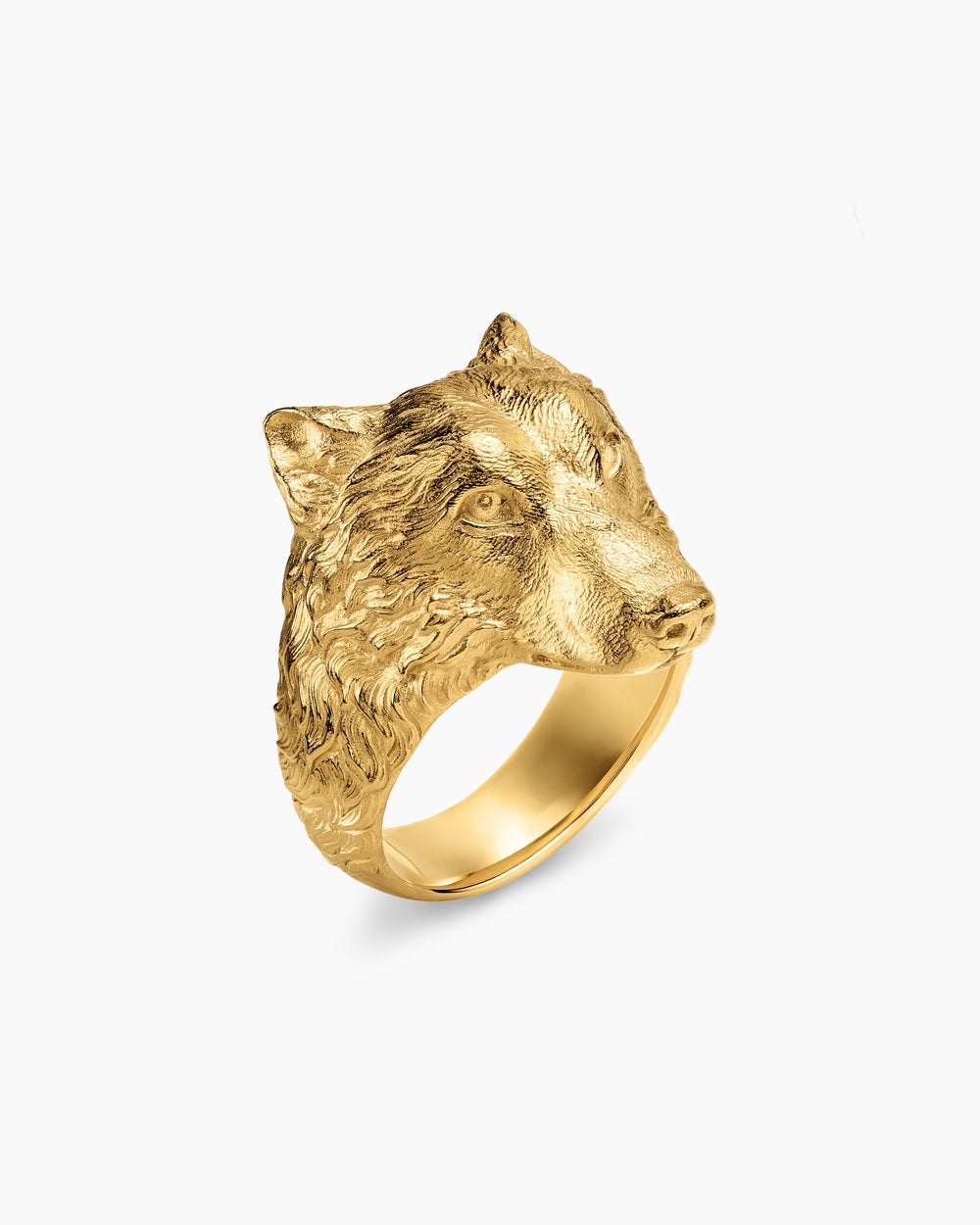 Mens Petrvs Wolf Signet Ring in 18K Yellow Gold, 25mm