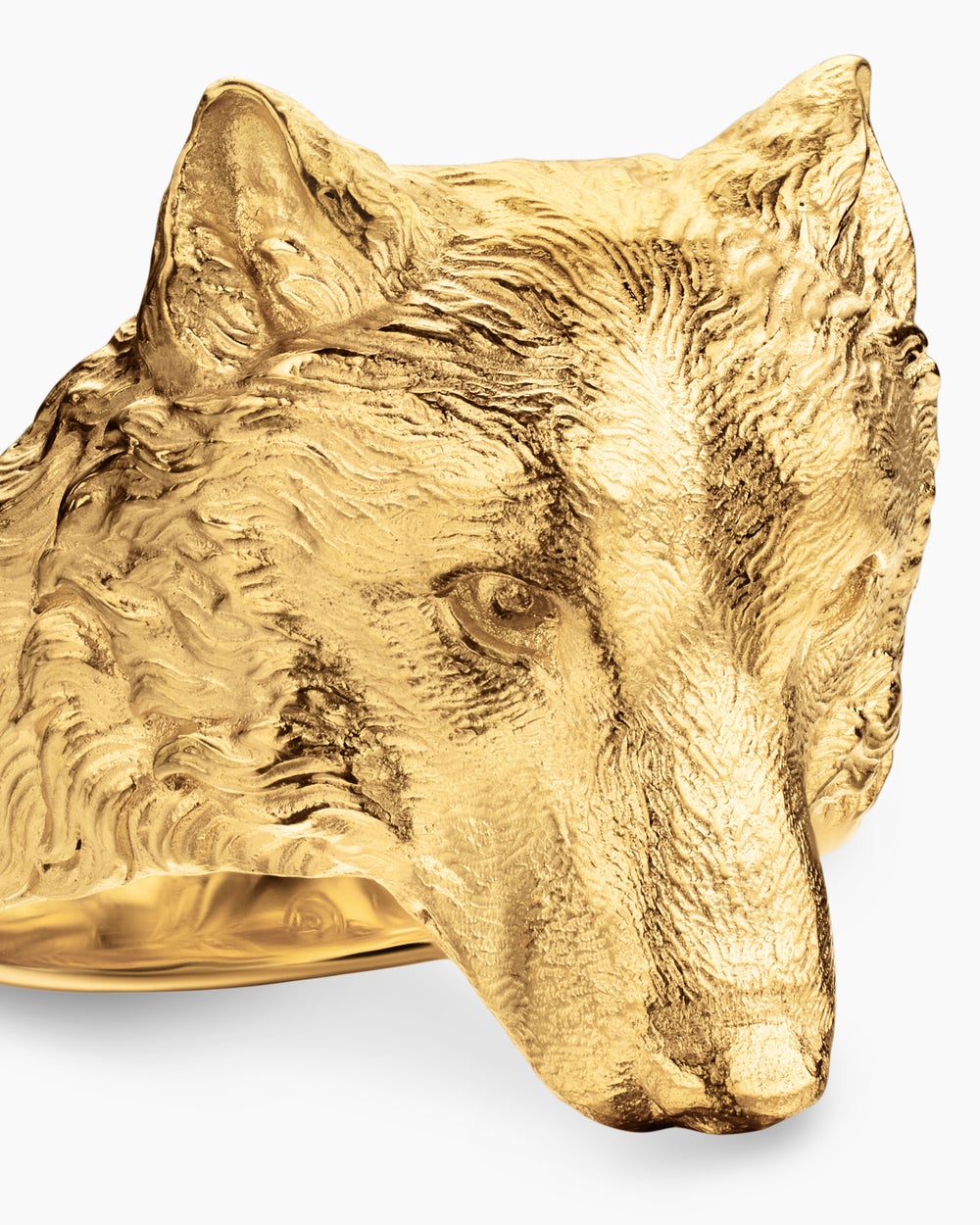 Mens Petrvs Wolf Signet Ring in 18K Yellow Gold, 25mm