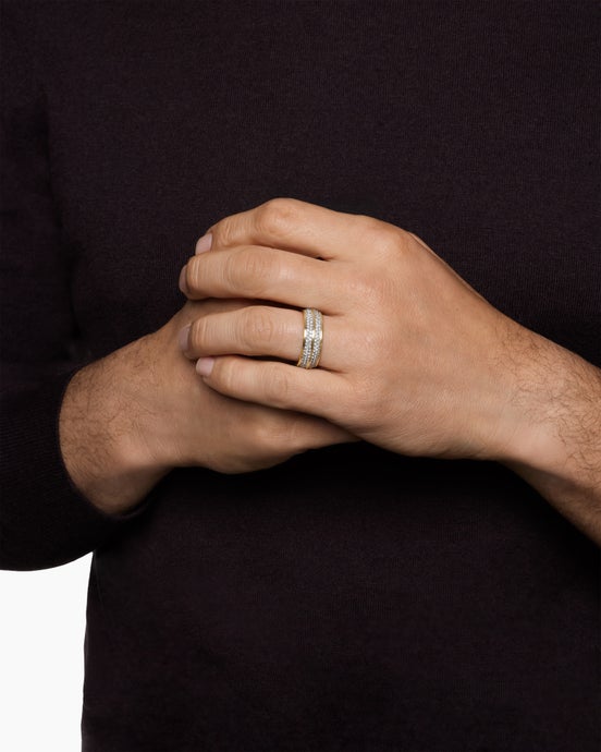 Knife Edge Band Ring in 18K Yellow Gold with Diamonds, 8mm