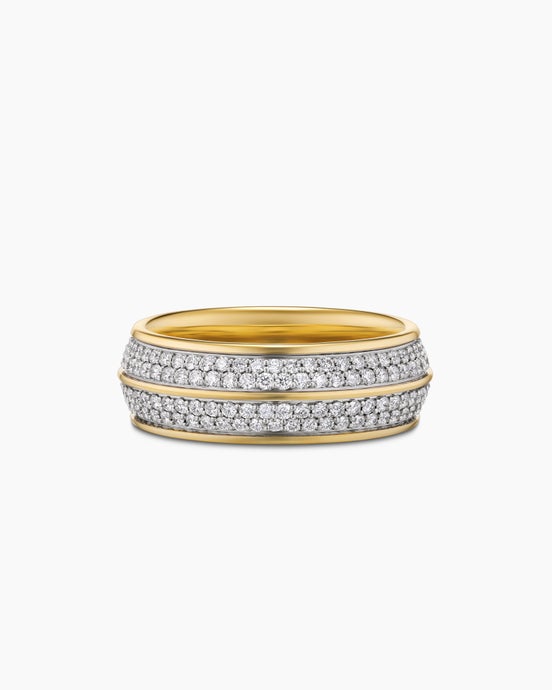 Knife Edge Band Ring in 18K Yellow Gold with Diamonds, 8mm