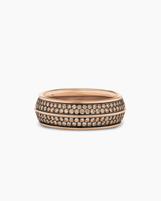 Knife Edge Band Ring in 18K Rose Gold with Cognac Diamonds, 8mm