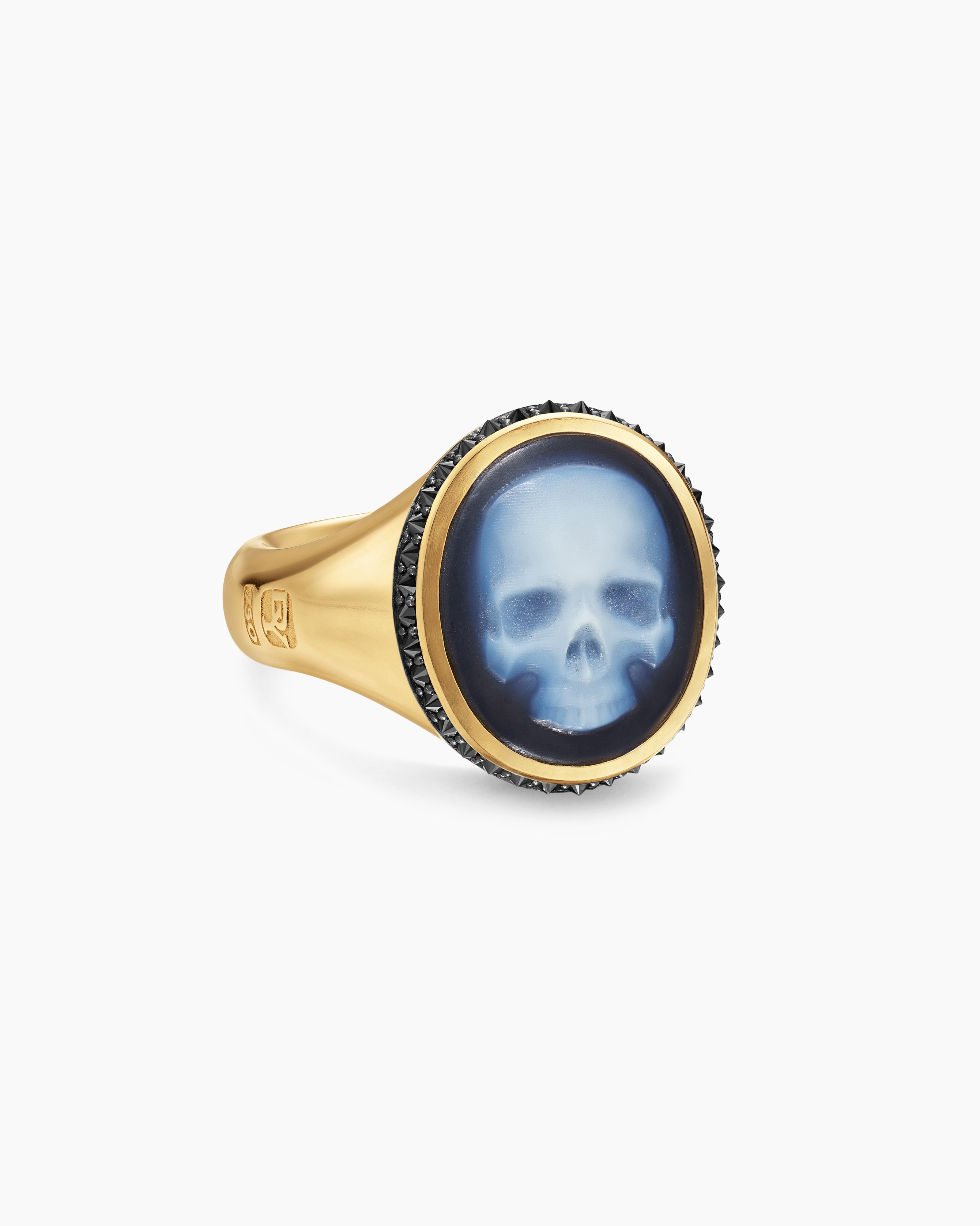 Mens Memento Mori Skull Ring in 18K Yellow Gold, 18.6mm