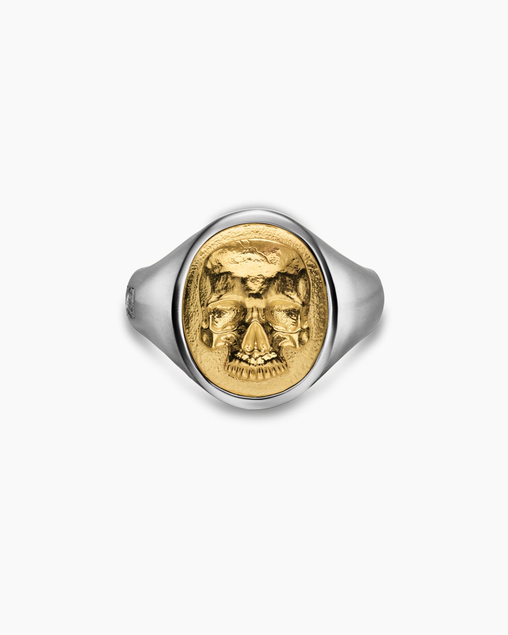 Mens Memento Mori Skull Ring in Sterling Silver with 14K Yellow Gold, 18.6mm