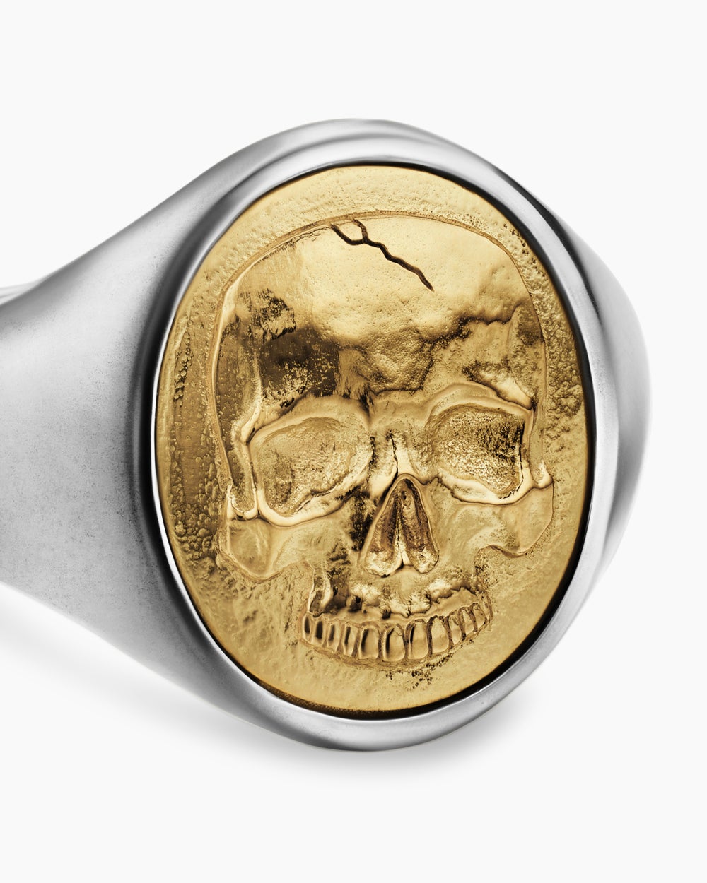 Mens Memento Mori Skull Ring in Sterling Silver with 14K Yellow Gold, 18.6mm