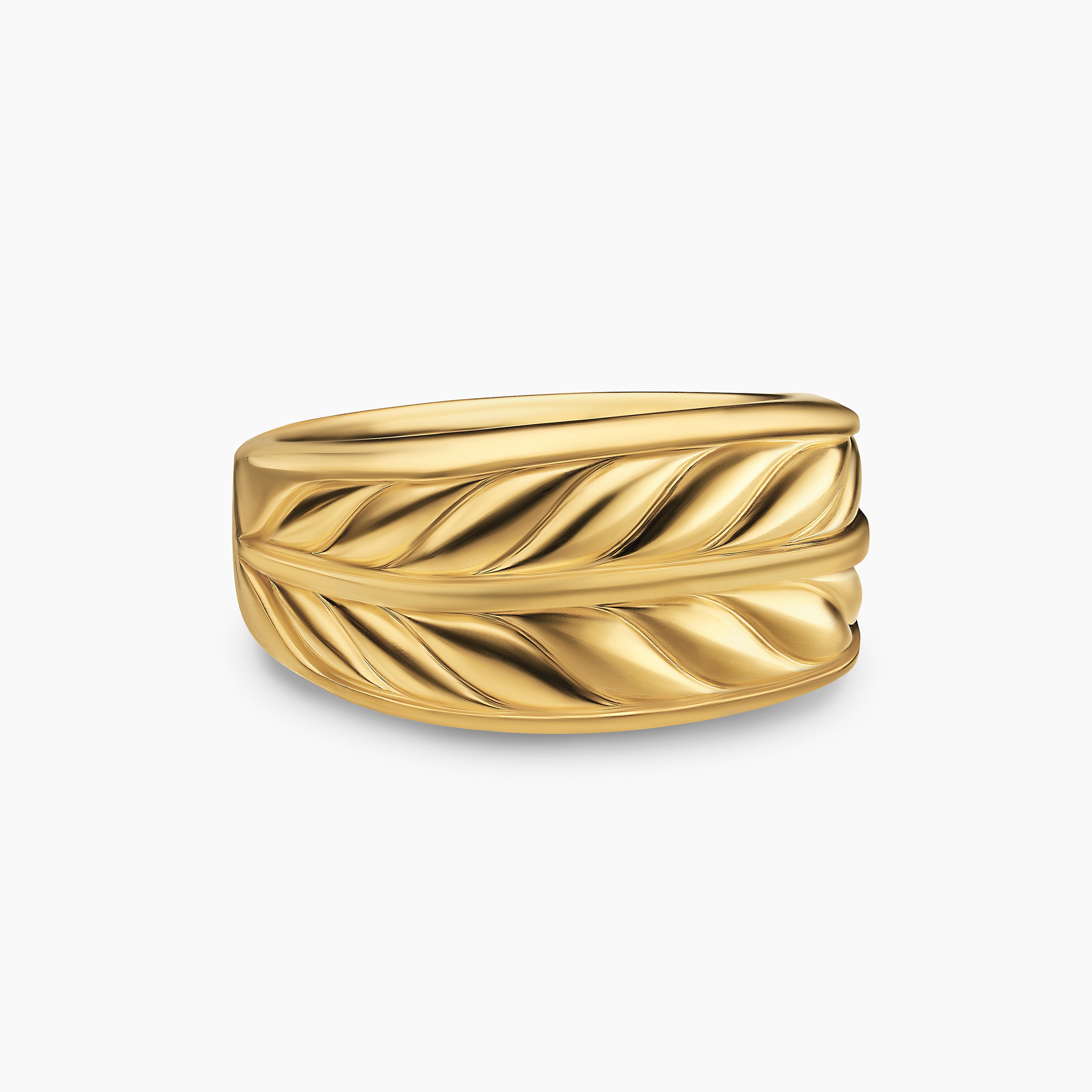 Mens Chevron Three Sided Signet Ring in 18K Yellow Gold, 12.5mm