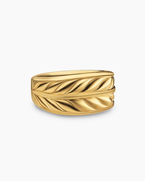 Chevron Three Sided Signet Ring in 18K Yellow Gold, 12.5mm