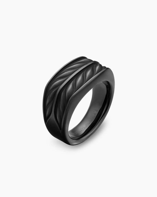 Chevron Three Sided Signet Ring in Black Titanium, 12.5mm