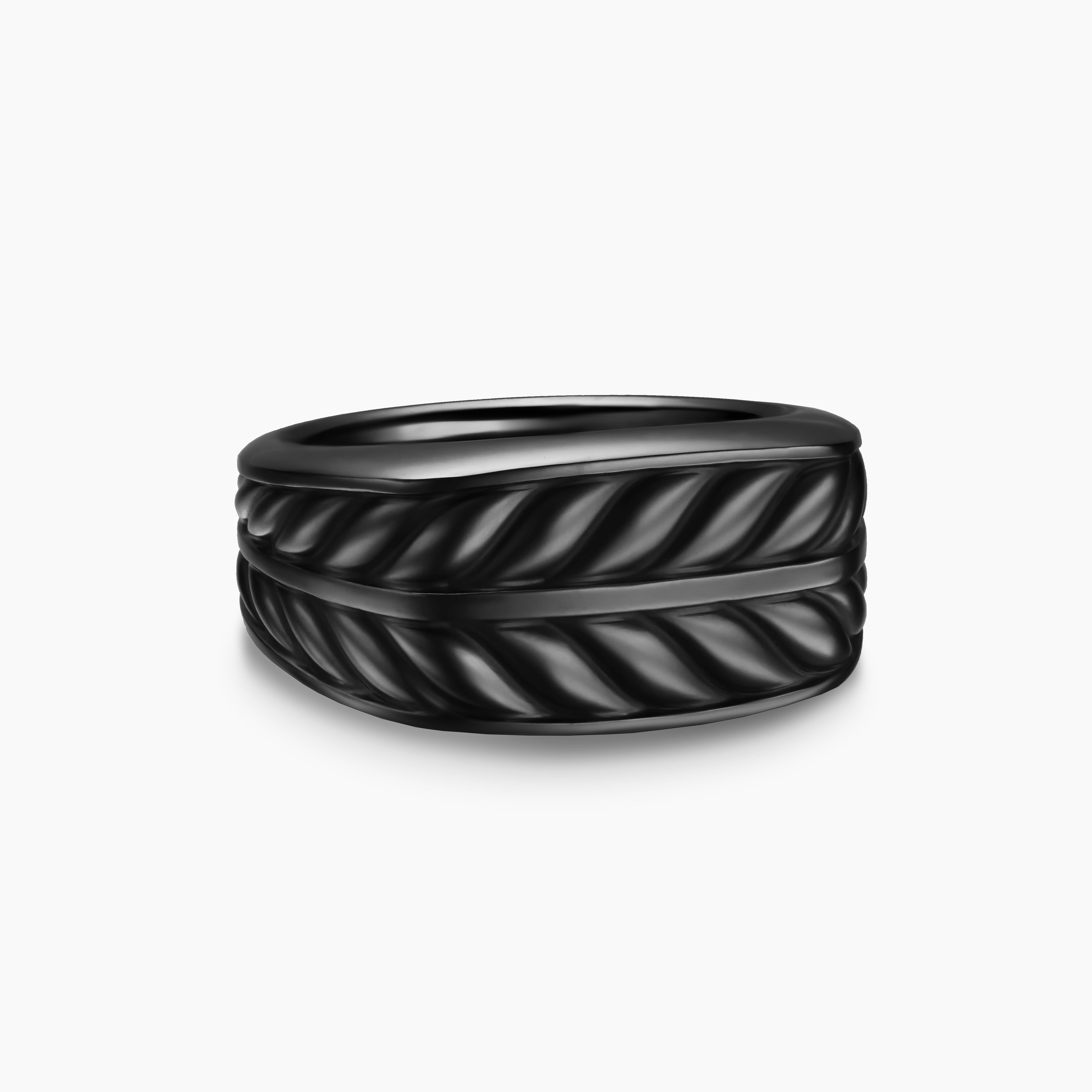 Mens Chevron Three Sided Signet Ring in Black Titanium, 12.5mm