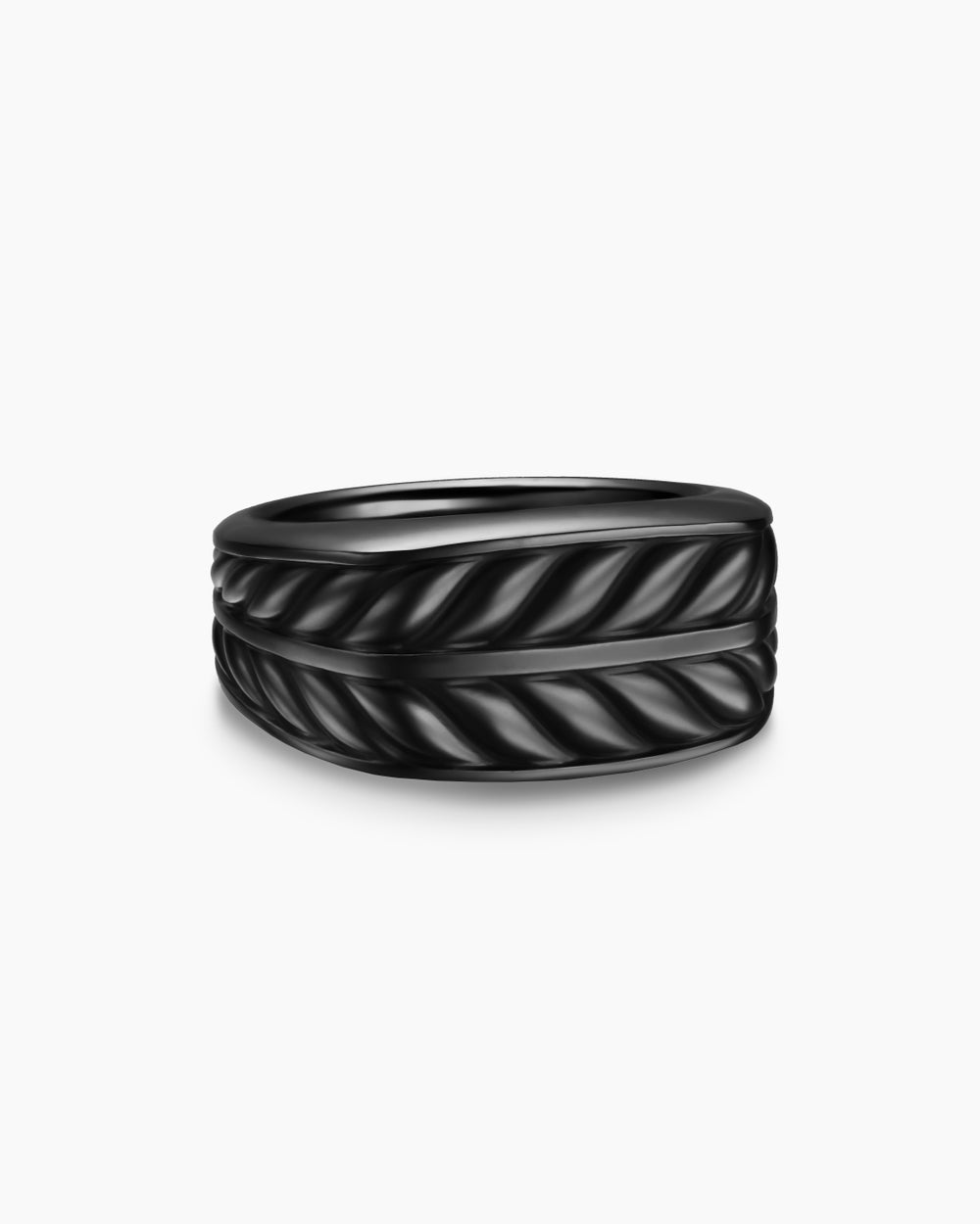 Chevalière Chevron à trois faces en titane noir, 12,5 mm hommes