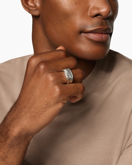 Chevron Three Sided Signet Ring in Sterling Silver, 12.5mm